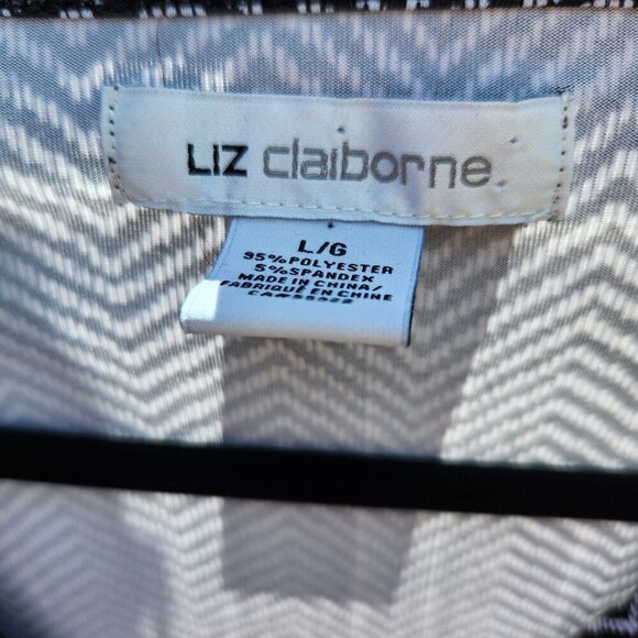 P272. Liz Claiborne Black&White Herringbone Longsleeved Top |L - Picture 3 of 3